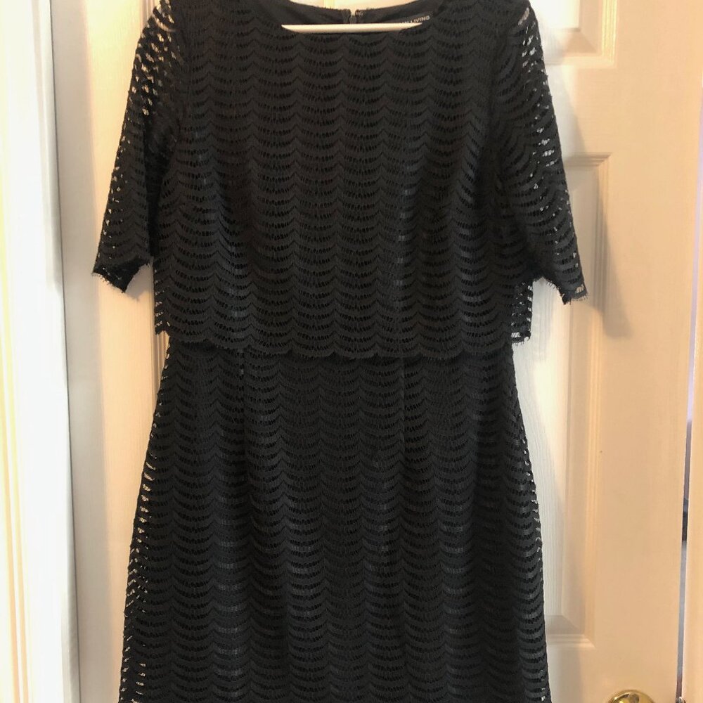 Elegant Black Lace Overlay Cocktail Dress - Short Sleeve